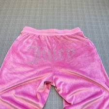 Y2K Juicy Couture Pink Velour Track Pants Small Rhinestone Logo Lounge Comfort
