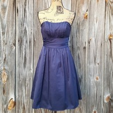 Fit Flare Cocktail Dress Davids Bridal Size 2 Navy Blue Pleated Strapless Prom