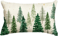 Christmas Trees Green Throw Pillow Cover, 12 X 20 Inch Winter Holiday Cushion Ca