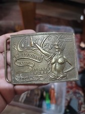 VTG Coca-Cola Brass Nude Lady Belt Buckle Tiffany Co Atlanta Suede Leather 40"