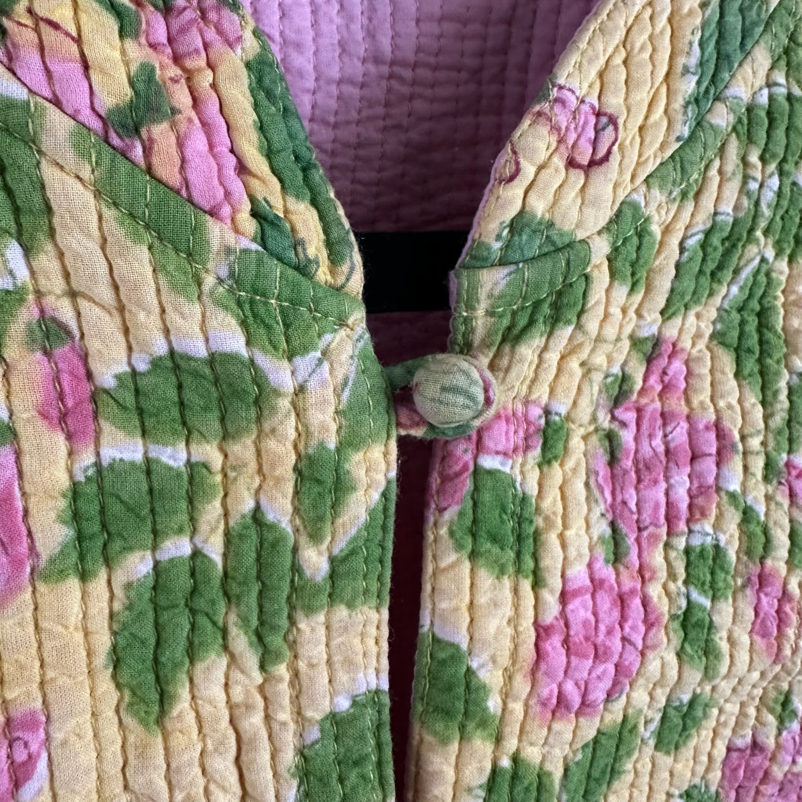 Handmade? Quilted Jacket Button Closure Yellow Fl… - image 3