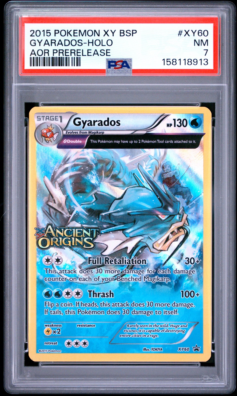 PSA 7 Gyarados Holo XY60/98 Ancient Origins Prerelease Pokemon Card