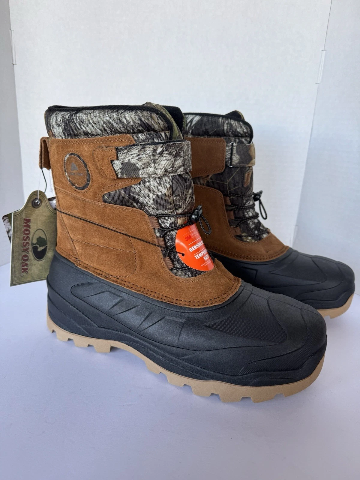 OZARK TRAIL MOSSY OAK SZ 12M, GENUINE SUEDE, THINSULATE, WATERPROOF, BUNGEE LACE