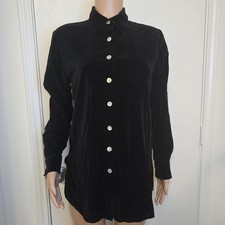 VTG Velour Boyfriend Blouse Soft Black Jewel Grunge Glam Sz M-L Retro