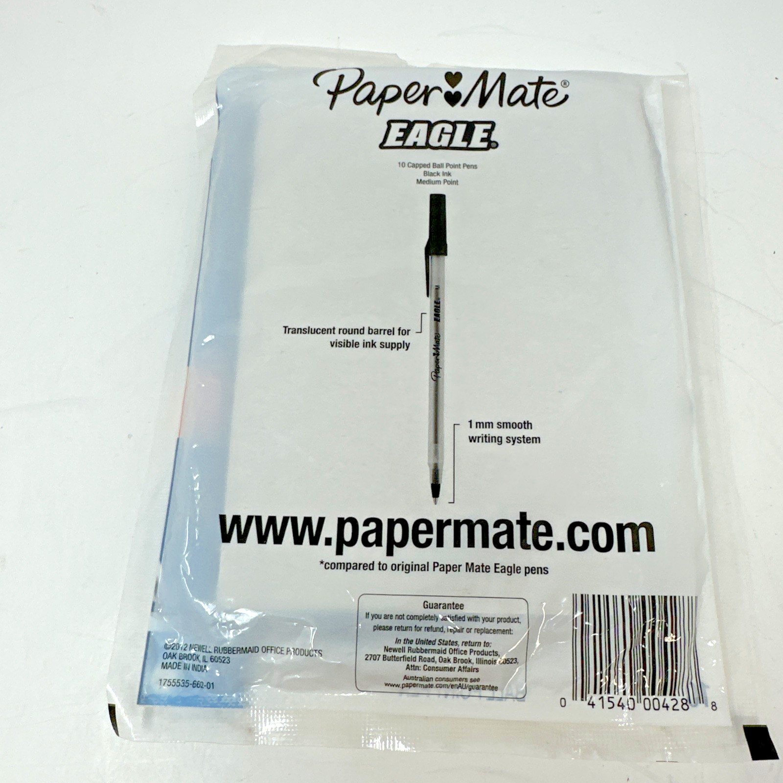 NEW 10-pk Paper Mate Eagle Ball Point Pens Capped Gray Body 1.0mm Black 2012