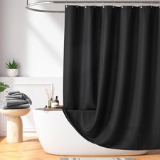 Madison Park Shower Curtain Waffle Size 108W x 72L Pack of 1 Solid Black Weave