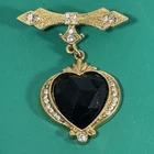 Vintage Heart Brooch Pin Crystal Rhinestone Drop Dangle Costume Jewelry Gold Ton