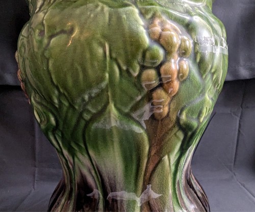 Antique Majolica Pottery Jardiniere Pedestal Base -  Grape & Leaf Motif - Picture 3 of 24