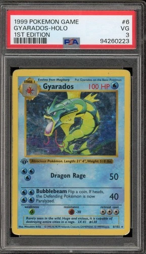 Pokemon Gyarados Base Set Shadowless 1st Edition Holo Rare #6 PSA 3