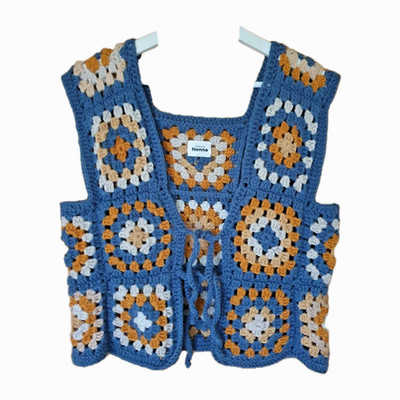   Vintage 70er Style Häkel Stepp Granny Square Strick Hippie Weste Weste S M