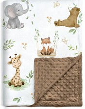 30x40 Inch Soft Plush Minky Fabric Dotted Woodland Baby Blanket Boys Girls