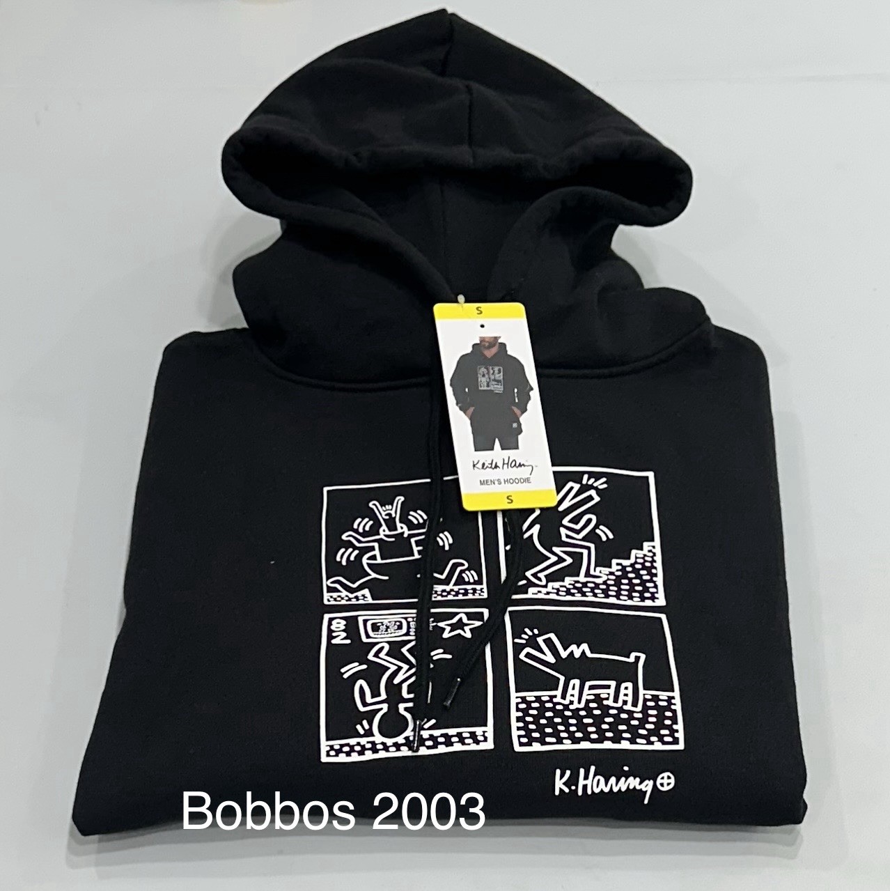 Keith Haring Men's Relaxed Fit Kangaroo Pocket Graphic Hoodie, Black, Size S