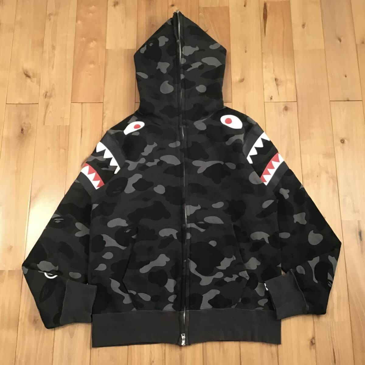 BAPE Shoulder Shark Full Zip Hoodie Black Camo A Bathing Ape Size