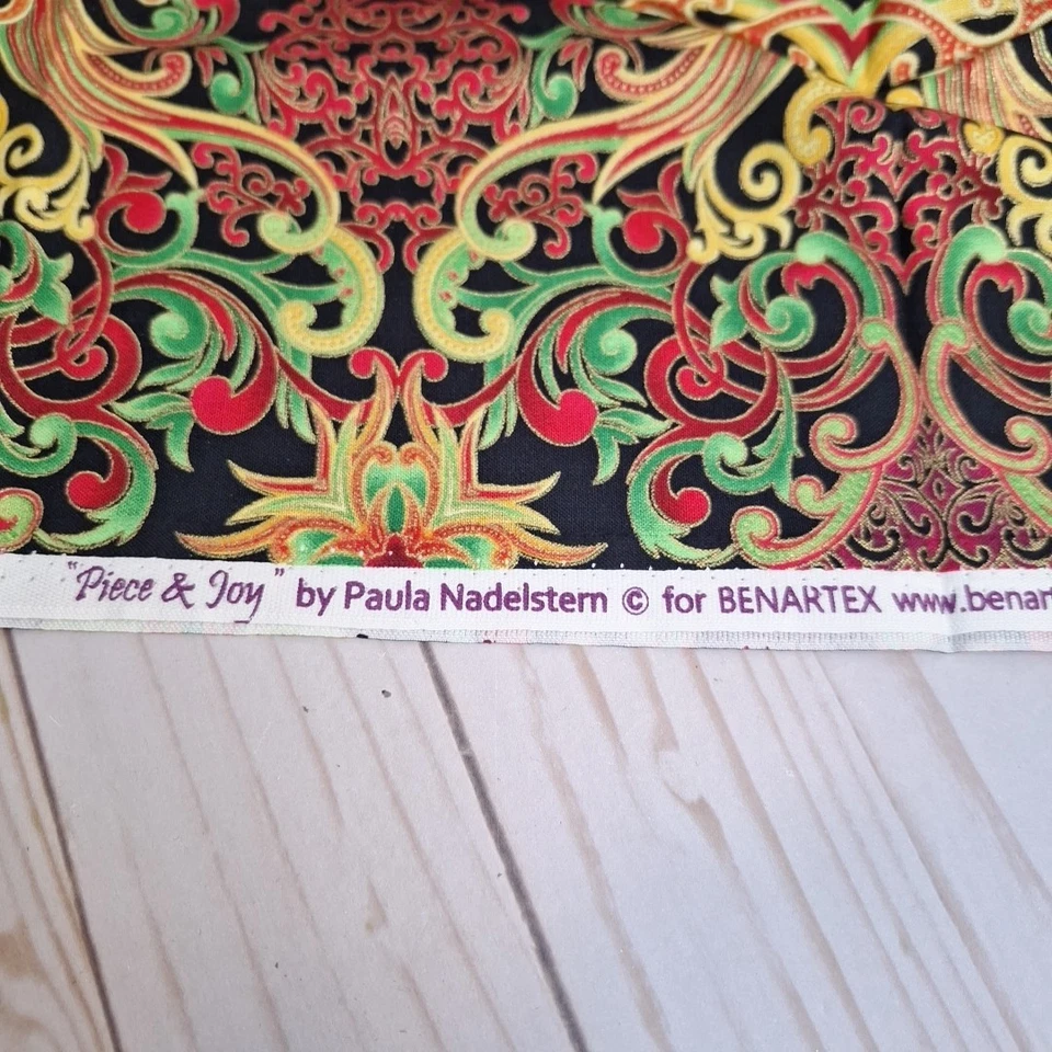 Peace & Joy Paula Nadelstem Benartex Cotton Fabric Red Black Yellow Green 1 yard - Image 2 of 2