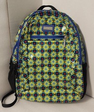 HADAKI Zipper Backpack Large w/ Side Pockets Bright Floral Design Green Blue