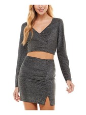 CRYSTAL DOLLS Womens Mini Dress Black Glittered Side Slit Juniors S