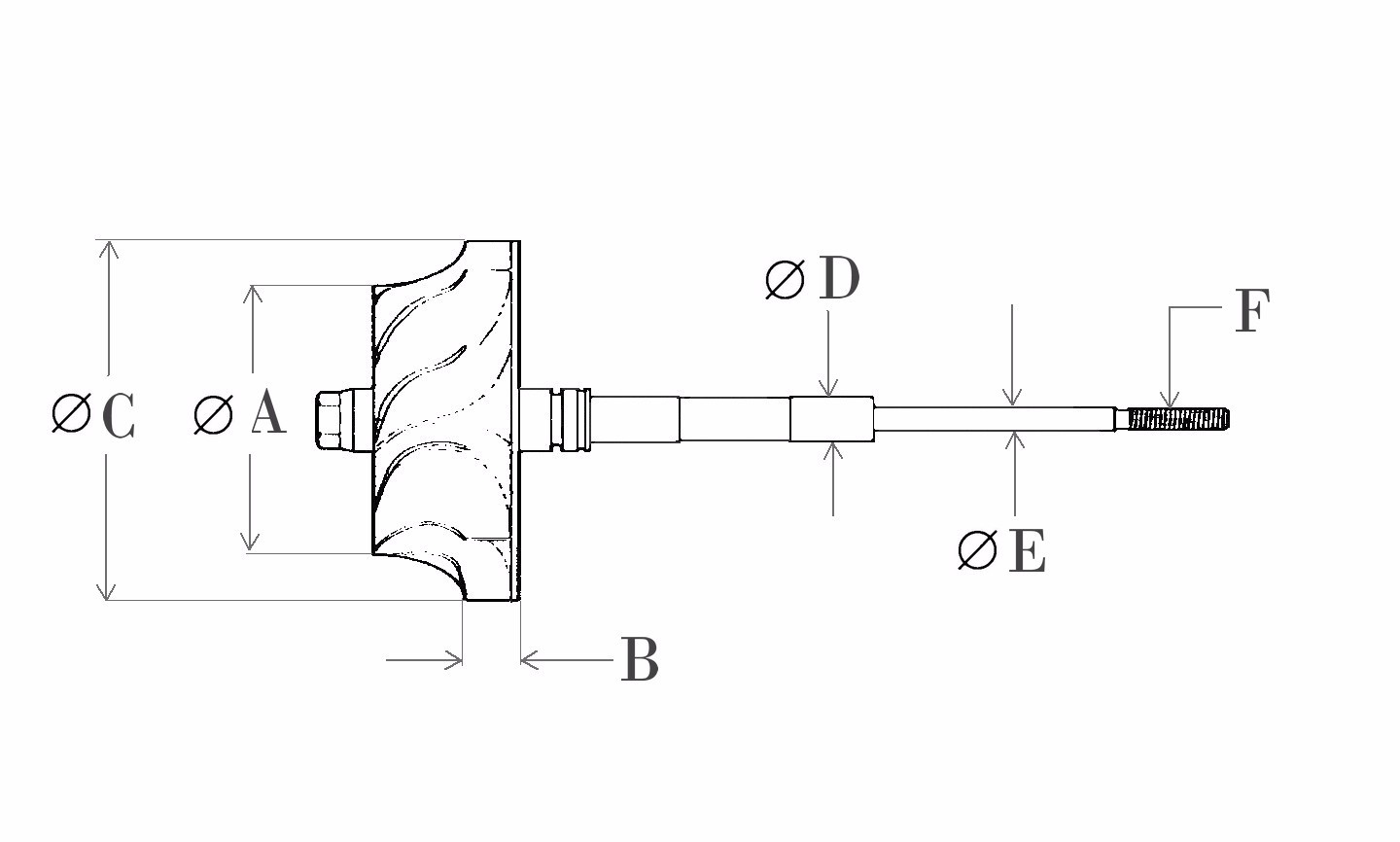 KKK K03 Turbocharger Turbine Wheel Shaft - Inducer 45.03mm, Exducer 40.50mm