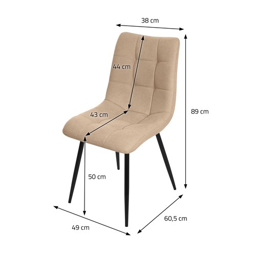 Set de 2 sillas de comedor marrón claro asiento acolchado con patas de acero - Imagen 6 de 7