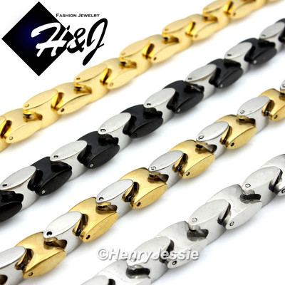 18''-40''MEN Stainless Steel 8mm Silver/Black/Gold Plated Interlock Bones Necklace