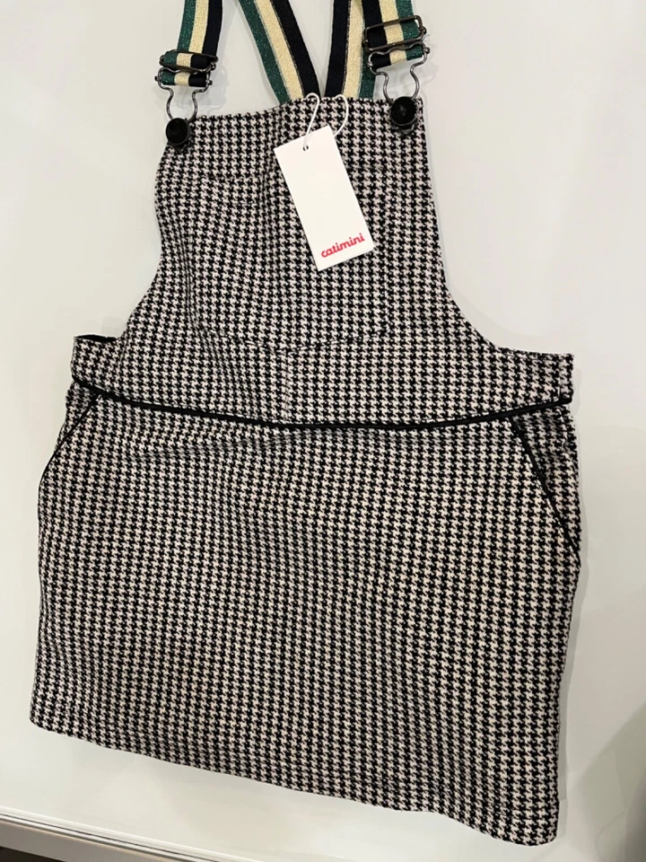 catimini девочек джемпер платье размер 4 черный/белый gingham с многоцветными ремнями - Изображение 2 из 3