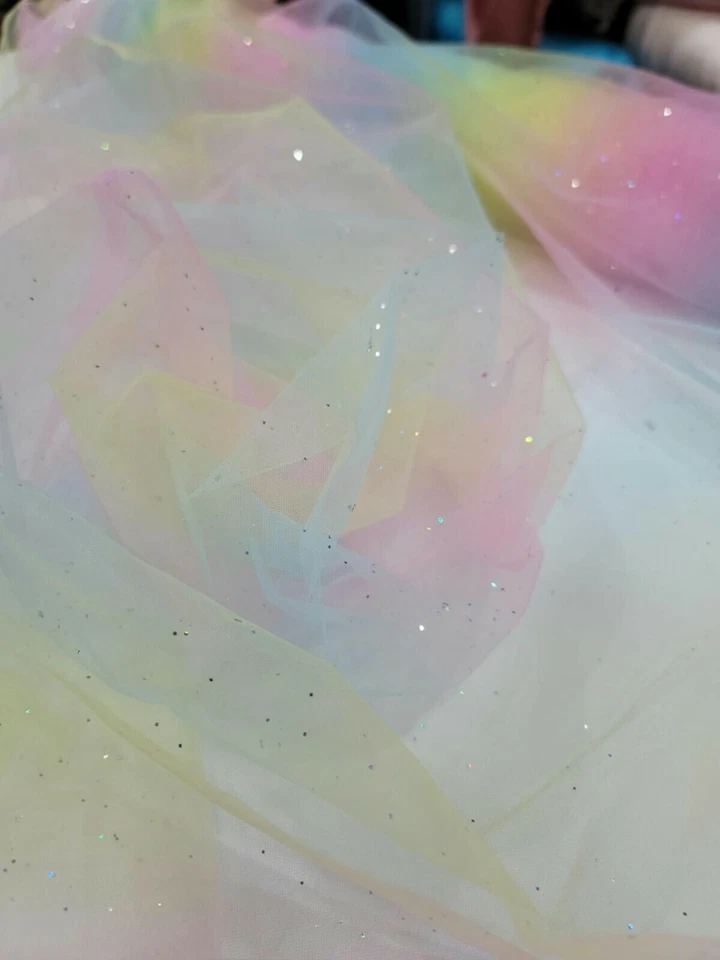 Tela elástica de 2 vías de tul arco iris vendida por yarda ropa tutú pegado brillo Foto 4 de 4