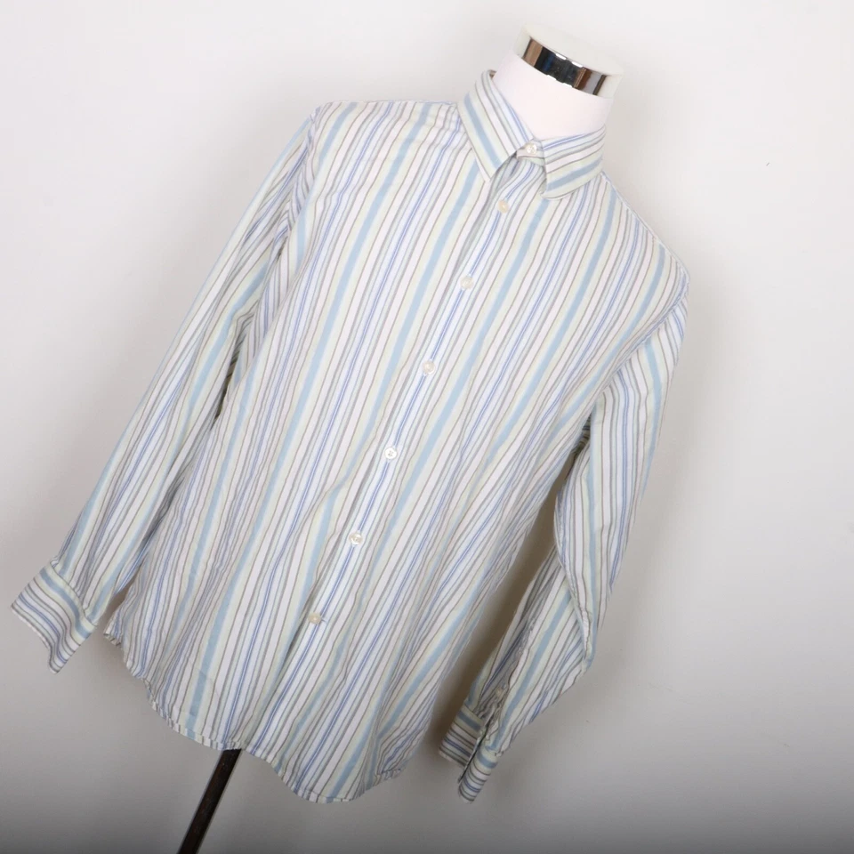 Structure Button Down Casual Dress Shirt Men XL White Blue Brown Green Stripe - Image 2 of 4