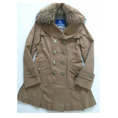 Burberry Blue Label Fur Pleated Coat Women Size 36 Preowned