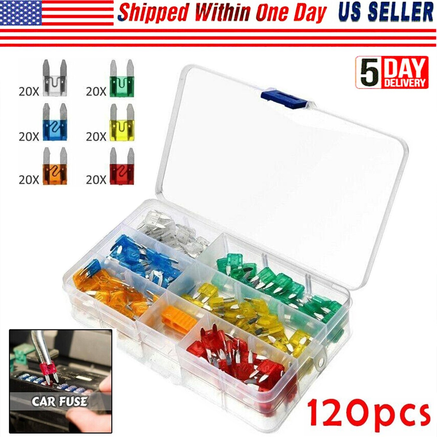 120pcs Fuse Mini Blade Car Atm Auto Kit Assortment Fuses Apm Suv AddA