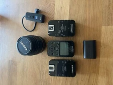 Canon camera gear bundle. 18-55 zoom lens, 3x Yongnuo YN 622 flash + camera bag 