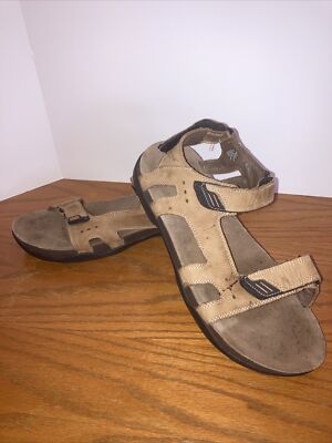 Bean Brown Tan Hook Loop Adjustable Strap Sandals Men's 14 M Leather  shoe