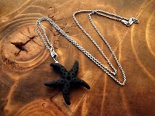 Unique Velvety Black Starfish Pendant Necklace -Choker 925 Sterling Silver