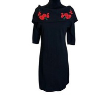 Esperanza Women’s Short Sleeve Boat Neck Black Sweater Dress Size Medium