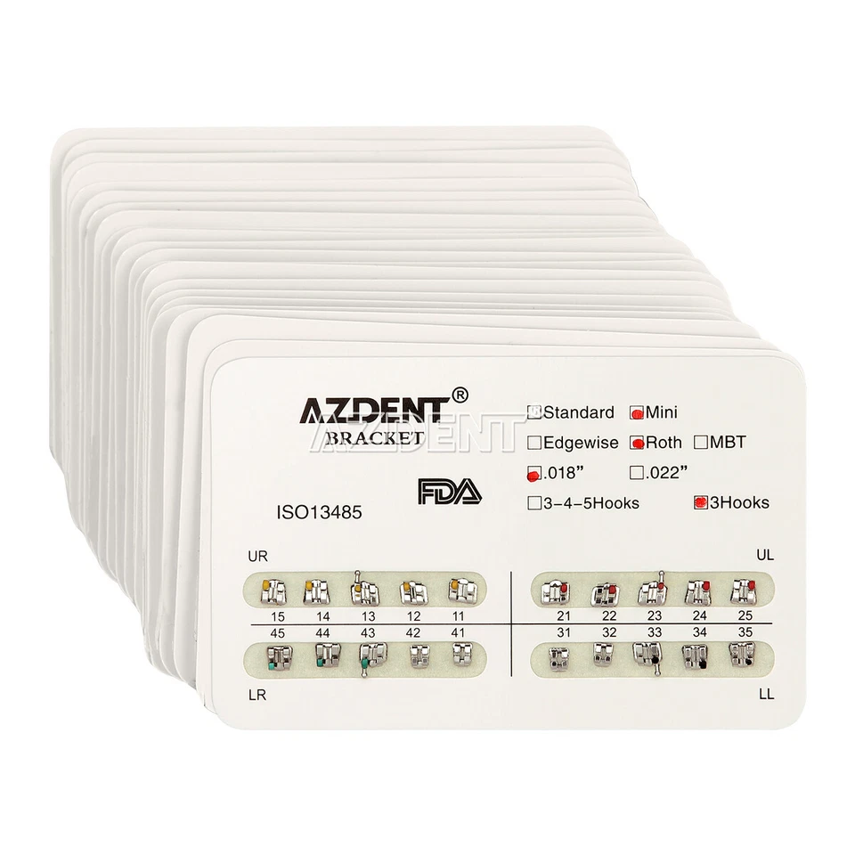 10X AZDENT Dental Ortho Brackets Mini/Standard MBT/Roth 022/018 Hooks 3 4 5