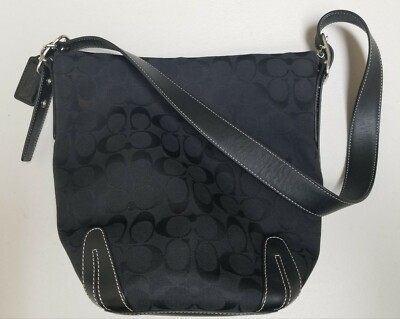 Authentic COACH Shoulder / Bucket Bag Black Sig Canvas & Leather