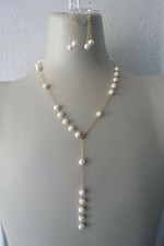 New Genuine  Pearl Stainless Steel Necklace Earing Set 29" White /Color