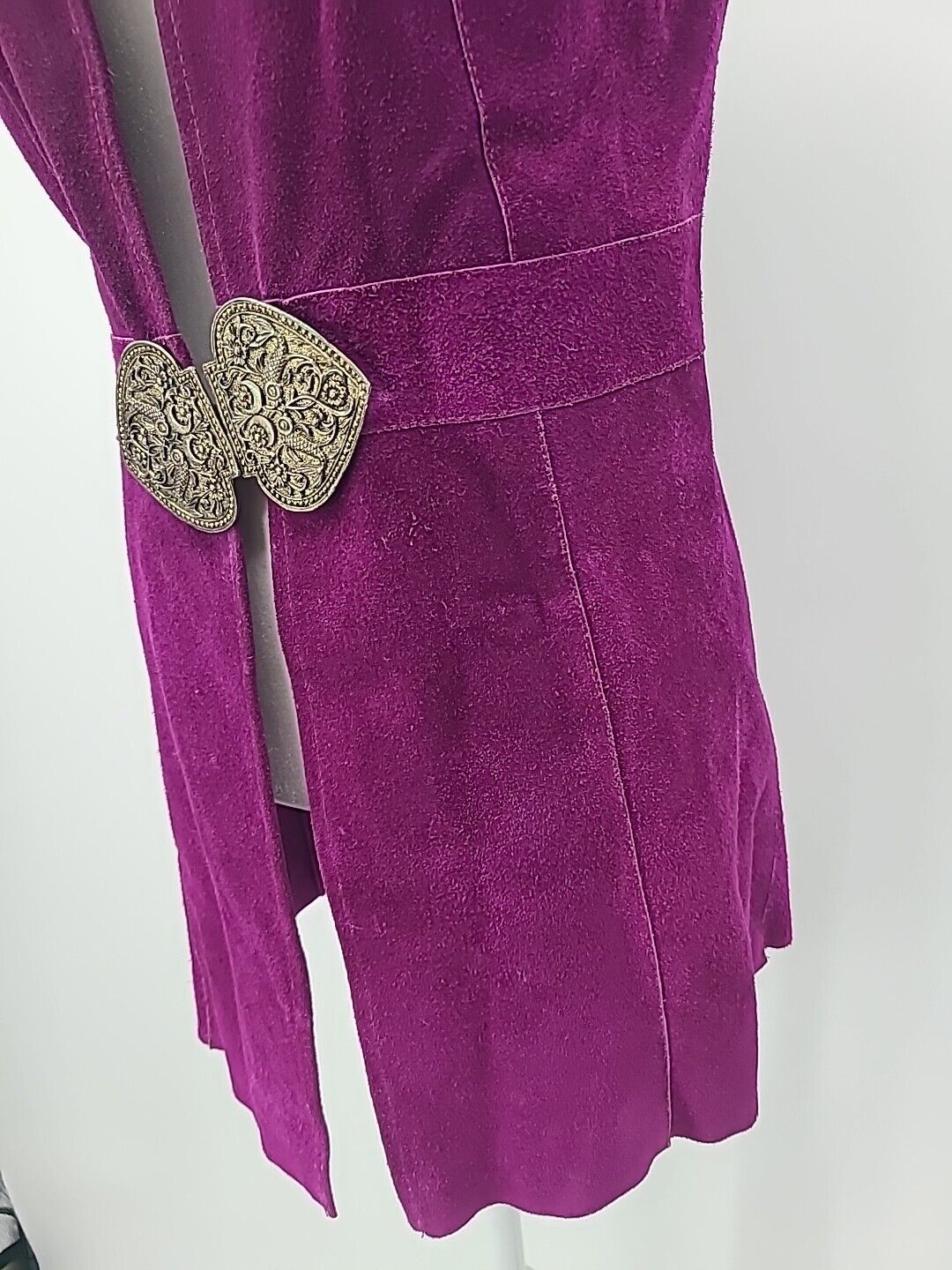 RARE 1960s Vintage Purple Suede Leather Vest Long… - image 3