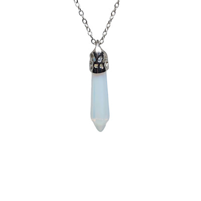 USA Seller Hexagon Pillar Silver Opal Necklace Agate Healing Stone Reiki Chakra