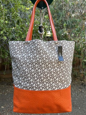 NWT DKNY Donna Karan Authentic Handbag Orange Brown Purse Large Bucket Bag