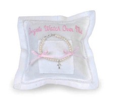 NEW Infant Baby Girl's Angels Watch Me Tooth Fairy Pillow  Cross Pearl Bracelet