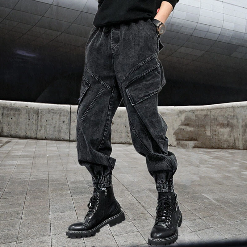 Mens Classic Denim Baggy Jeans Skinny Cargo Pants Overalls Casual Trousers  Punk