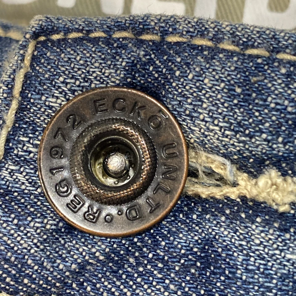 Pantalones Cortos Ecko Unltd Hombres 42x15 LARGOS Pantalones Cortos Denim Hip Hop Y2K Sueltos Anchos Parche Espalda B Foto 2 de 4