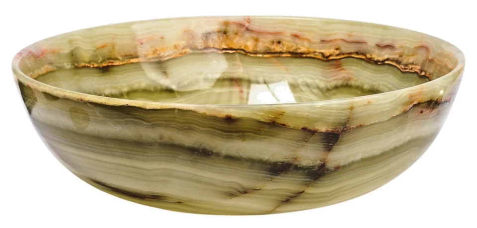 Tazón de frutas/ensalada tallado a mano de ónix verde natural, verde y marrón, diámetro: 6" Foto 2 de 4