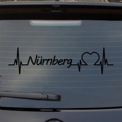 Heckscheibenaufkleber Nürnberg Herz Puls Stadt Liebe 55x14 cm Auto Aufkleber Sti