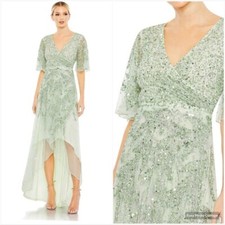 NWT Mac Duggal Gown Sequined Butterfly Sleeve High Low Sage 93681 $498 SZ 16