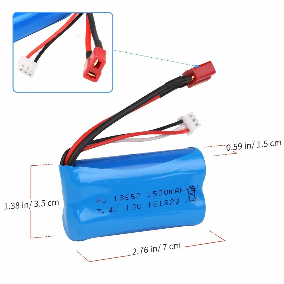 Batería recargable Lipo 7.4V 1500mAh para coches de radiocontrol WLtoys 4x4 12403 12401 12402 Foto 4 de 4