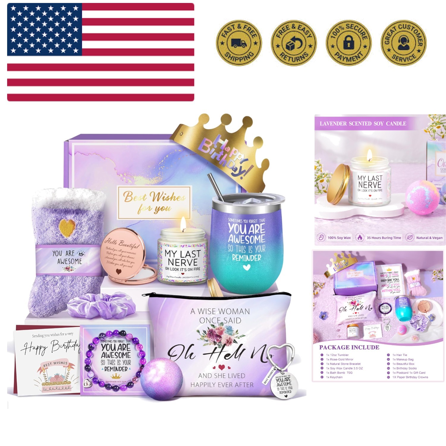 Gifts for Women, Birthday Gifts for Women, Happy Birthday Gifts Basket, Gift ...