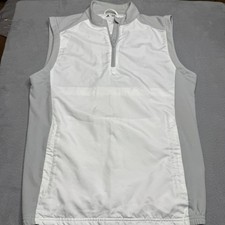 Adidas Golf Sleeveless 1/4 Zip Pullover White Gray Mens Small Vest Windbreaker