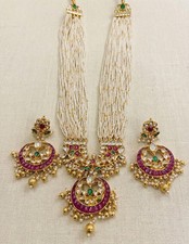 Handmade Kundan Ranihaar Necklace with Chandbali Earrings, Bridal Jewelry