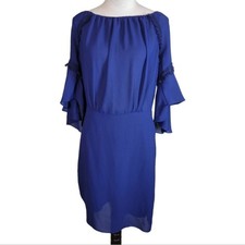 H by Halston Blue Fringe Detail Heritage Dress Size 10