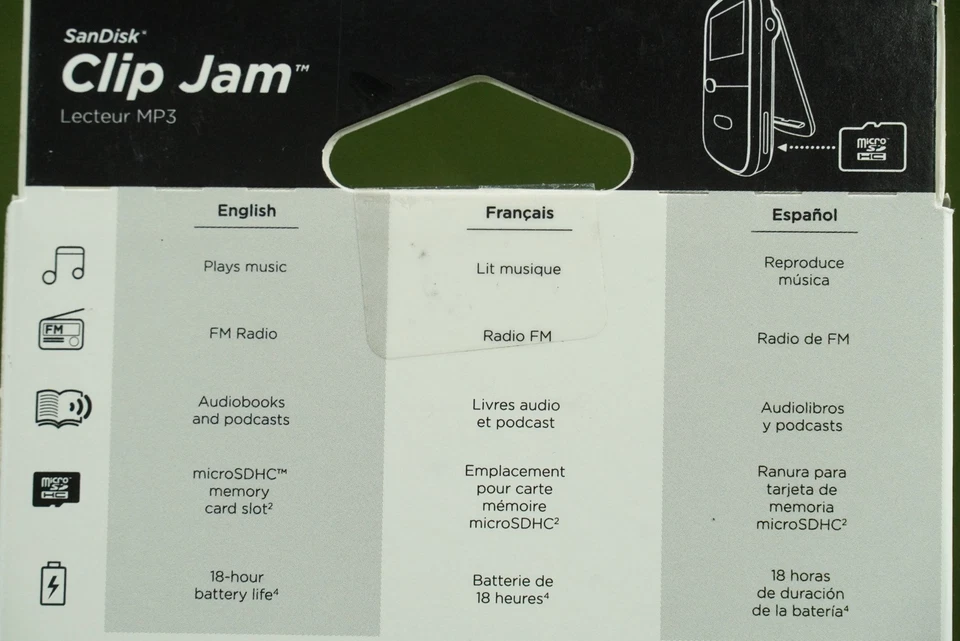 REPRODUCTOR DE MP3 SANDISK CLIP JAM 8 GB NEGRO REPRODUCTOR MULTIMEDIA DIGITAL Y FM, CAJA SELLADA NUEVA Foto 3 de 4